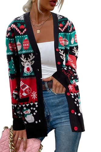 Funny Christmas Cardigan for Women Open Front Knit Coat W4033