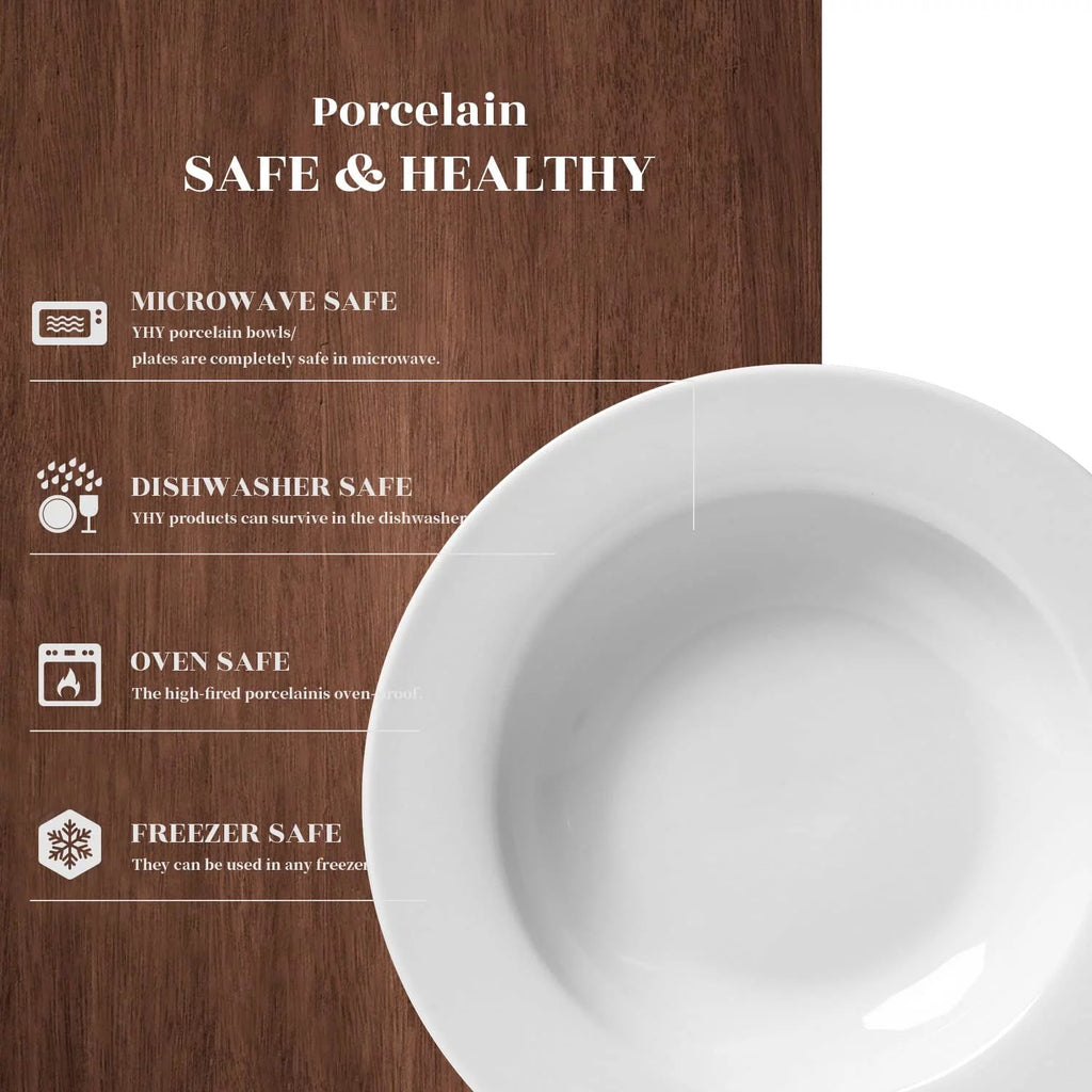 White Shallow Porcelain Soup Pasta Bowl Set of 4, 8 Inches L9905