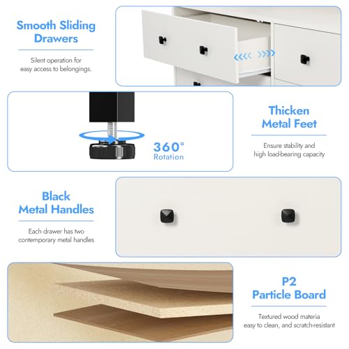 White Wood Dresser with Charging Station for Bedroom G92788