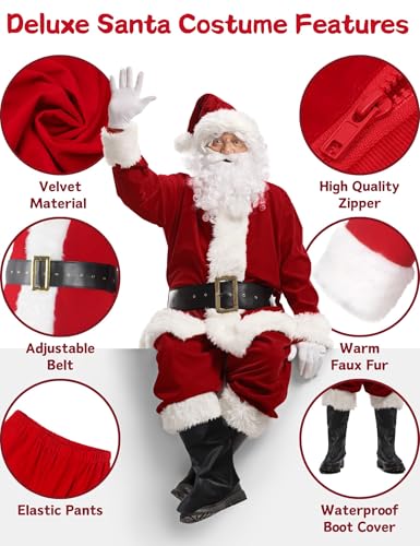 Men's Red Deluxe Santa Claus Costume Set 11pcs J141