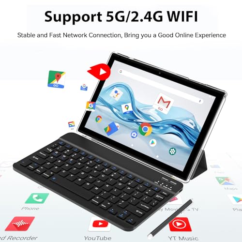 Tablet 10 Inch, 18GB RAM 128GB ROM, 2 in 1 with Keyboard Mouse Stylus G64709