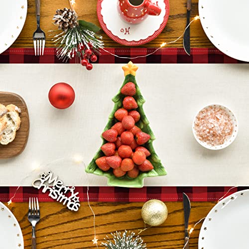 Buffalo Plaid Christmas Trees Table Runner, Winter Holiday Kitchen Dining Decor, 13 x 108 Inch D48516
