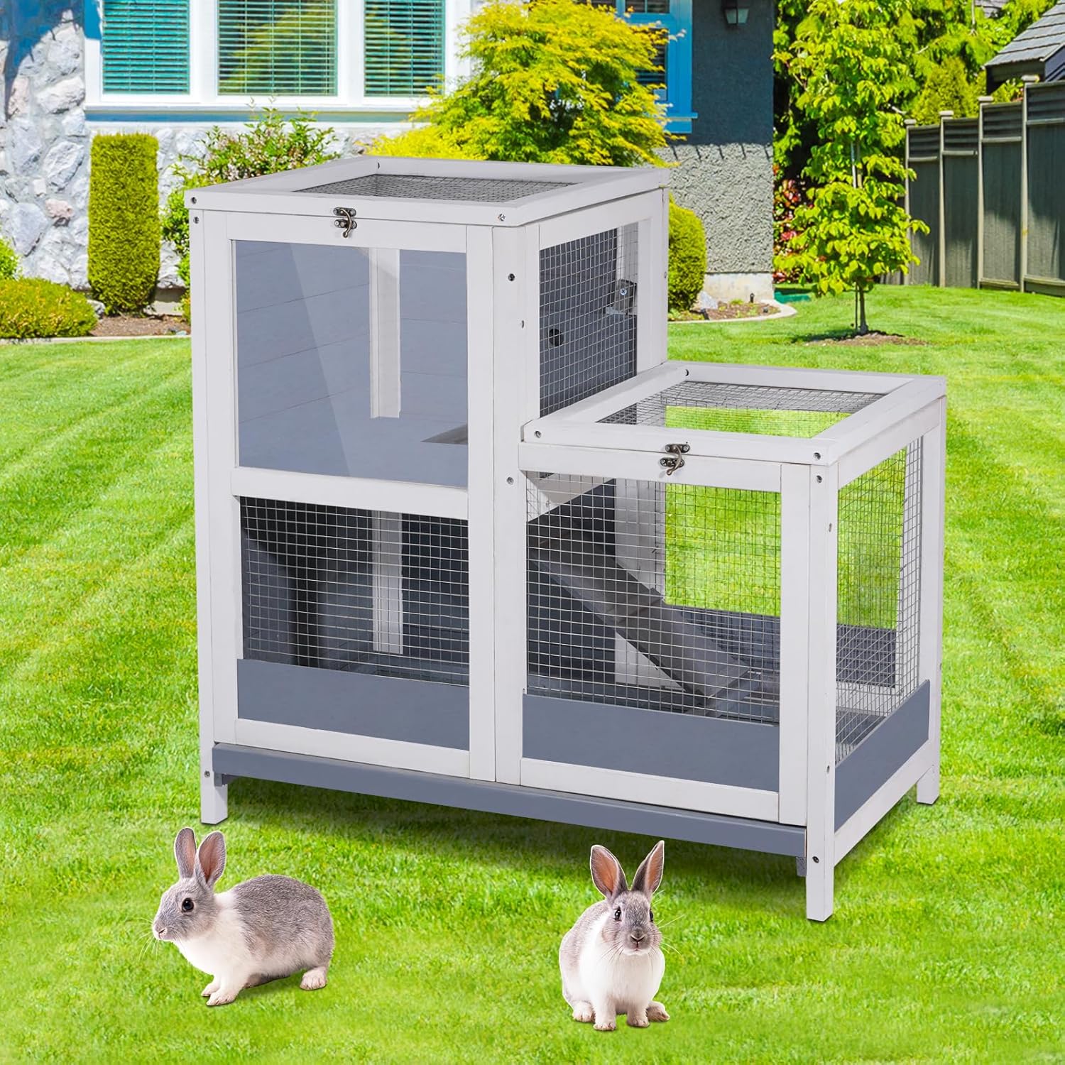 Wooden 2-Story Guinea Pig Cage with Openable Roof and Removable Tray H7665