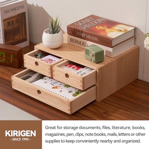 Natural Wooden Desktop Organizer with 3 Drawers I779