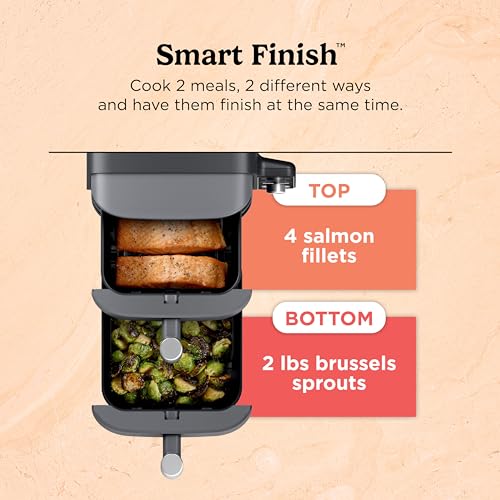 Air Fryer, 8 QT DoubleStack 2-Basket, Space Saving Design, 6-in-1, Roast & Bake, Dishwasher Safe Parts, Black N43591