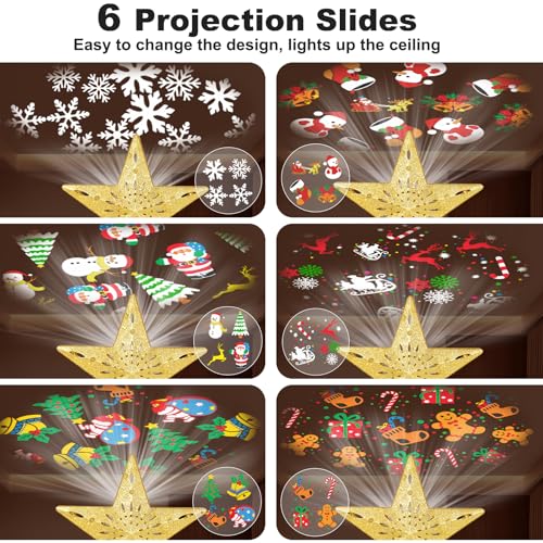 Silver 3D Glitter Christmas Tree Topper with LED Rotating Lights F457326