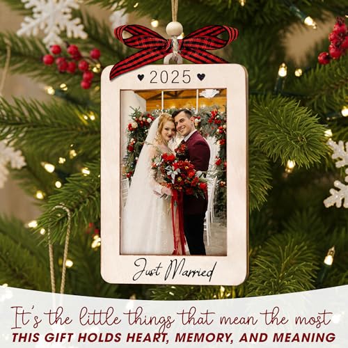 Christmas Ornament Picture Frame - Wooden Landscape Photo Frame for Tree U347