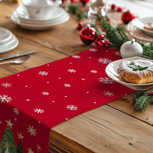 Christmas Table Runner 13x72 Inch, Red Winter Holiday Decor H348