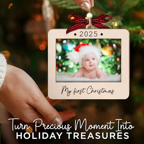 Christmas Ornament Picture Frame - Wooden Landscape Photo Frame for Tree U347