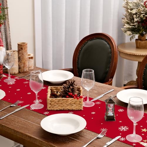 Christmas Table Runner 13x72 Inch, Red Winter Holiday Decor H348