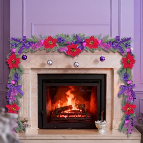6.6 ft Christmas Garland with Faux Cedar and Glitter Berry P303