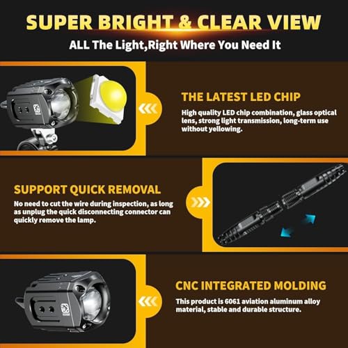 Motorcycle Auxiliary LED Light Kit, White/Amber Fog Light with Mount Brackets, Waterproof 60W V553