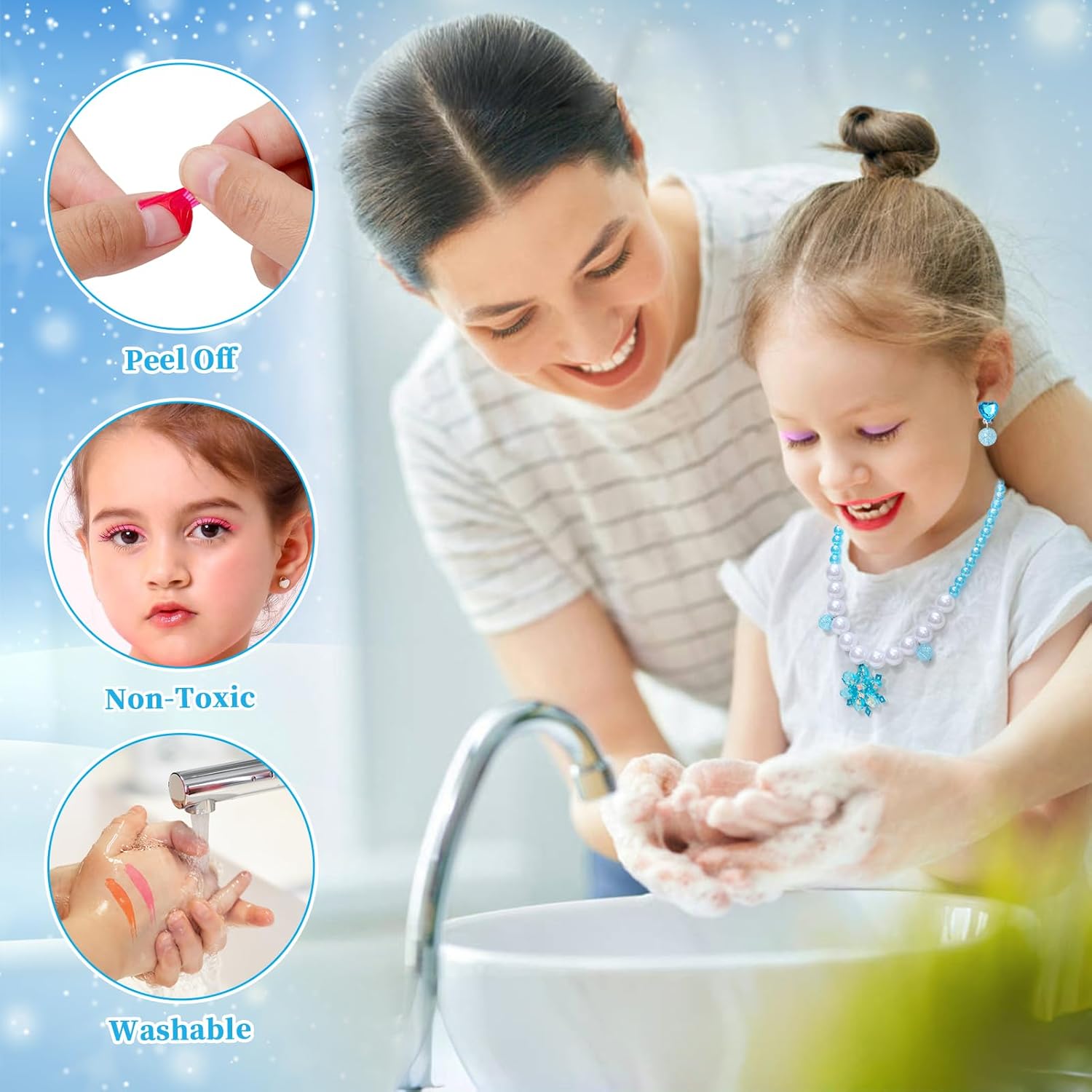 Frozen Makeup Set for Girls, 60pcs Pretend Play Cosmetics with Nail Polish & Jewelry W3761