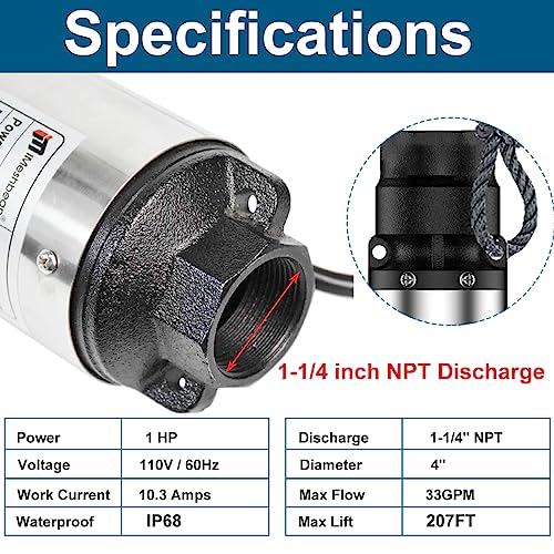 Submersible Well Pump, 1 HP, 115V, Stainless Steel Y1082