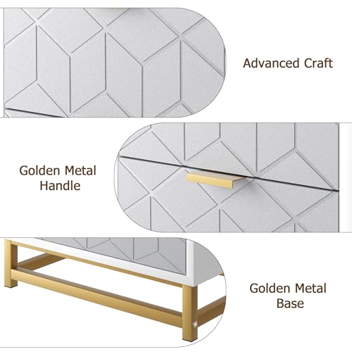 White 6 Drawer Dresser for Bedroom, Modern Wood Chest with Metal Legs G697