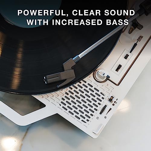 Suitcase Vinyl Record Player, 3-Speed Belt-Driven Bluetooth Turntable, Gray S749