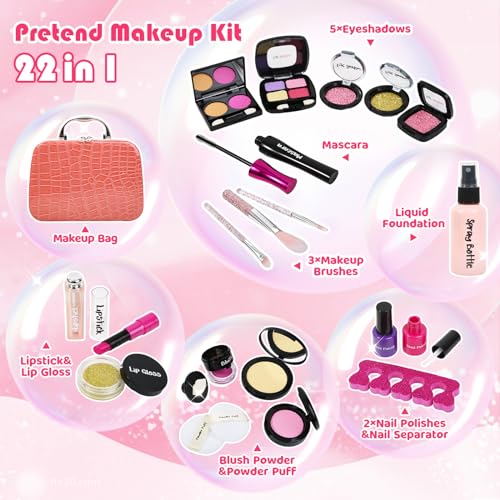 Kids Pretend Play Makeup Set with Cosmetic Bag for Toddler Girls Age 3+ M531