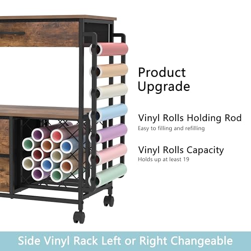 Rolling Storage Cart with Drawers and Vinyl Roll Holder for Craft Workstation F16204