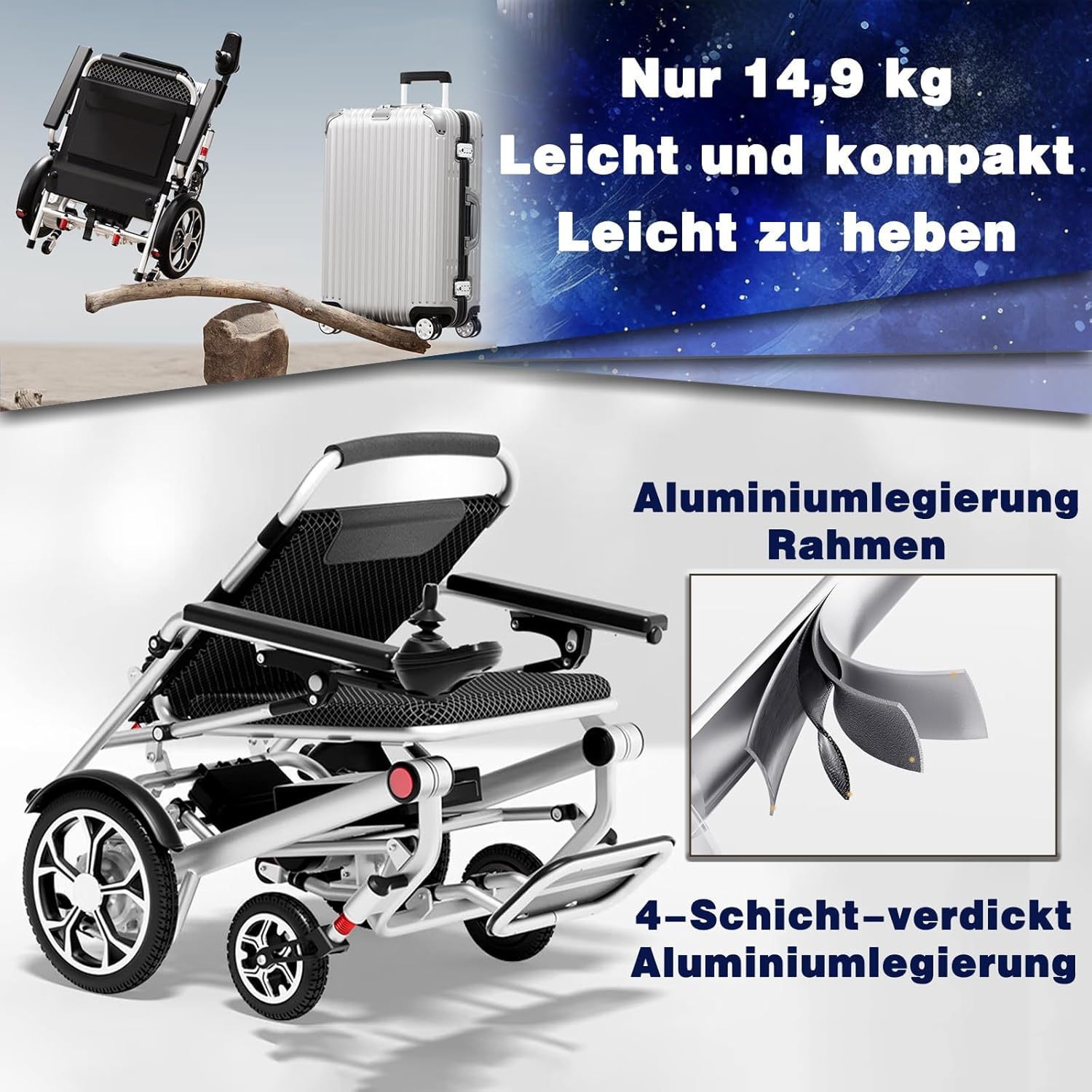 Lightweight Foldable Electric Wheelchair for Adults, All Terrain, Up to 330Lbs K88619