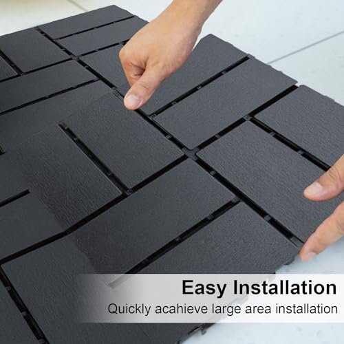 Interlocking Deck Tiles Outdoor Waterproof Patio Flooring, 12 Pack, Dark Grey Y56055