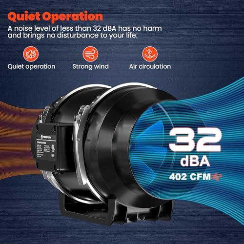 6" Inline Duct Fan, 402 CFM Ventilation Exhaust Fan with Manual Controller P904