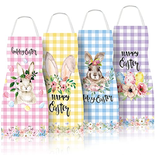 4Pcs Christmas Aprons Pink Xmas Tree Santa Deer Buffalo Plaid Adjustable Kitchen Cooking O6302