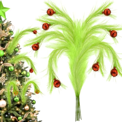 Lime Green Fluffy Curly Christmas Tree Picks with Red Ball, 8 Pieces P907332