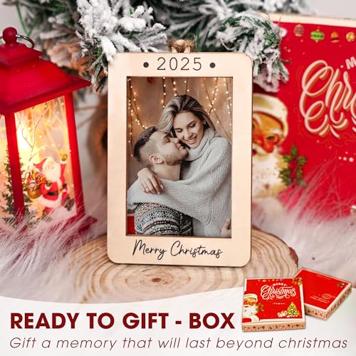 Christmas Ornament Picture Frame - Wooden Landscape Photo Frame for Tree U347