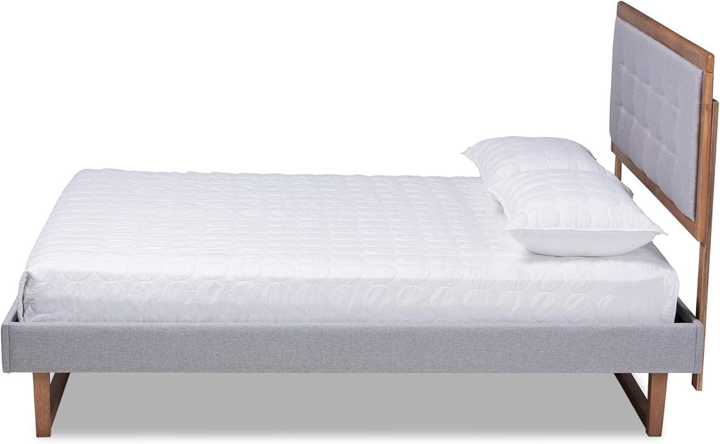 Full Platform Bed, Light Grey and Ash Walnut G537