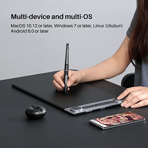 Bluetooth Wireless Drawing Tablet with Dual Dials and Battery-Free Stylus S627