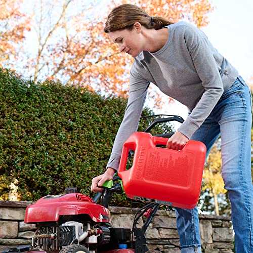 SmartControl Plastic Dual Handle 5 Gal Gasoline Can Container with Controllable Flow Nozzle and Capless Funnel, Red L742