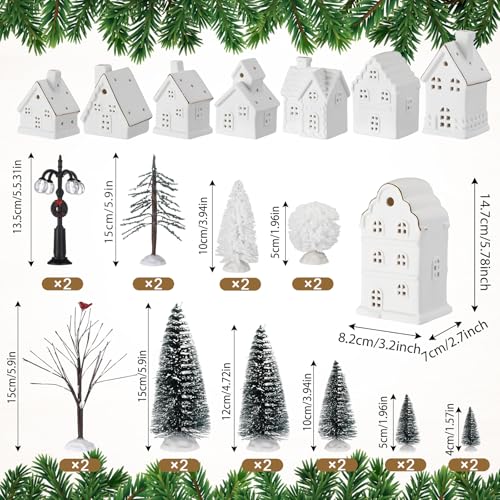 28 Pcs Ceramic LED Christmas Village Set with Houses, Trees & Lamp Posts Y25286