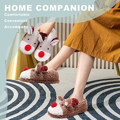 Women's Fuzzy Reindeer House Slippers Cozy Indoor Shoes W402399
