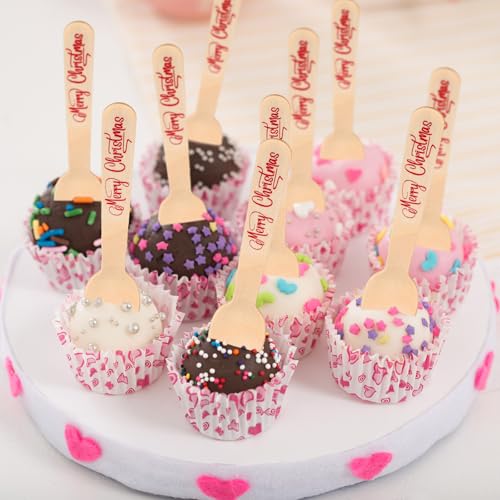 100 Set Christmas Wooden Spoons for Hot Cocoa, Chocolate, and Baking U148