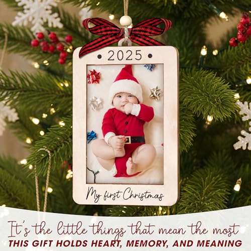 Christmas Ornament Picture Frame - Wooden Landscape Photo Frame for Tree U347