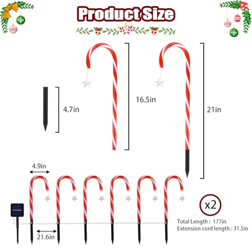 Candy Cane Solar Pathway Lights, 21" Outdoor Christmas Yard Decor B3638