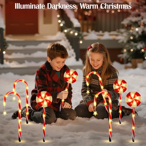 Solar Walkway Lights Outdoor, 8 Pack Candy Cane Christmas Decorations L731
