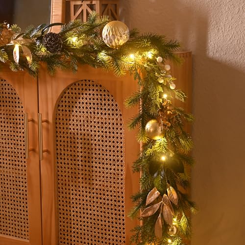 Christmas Garland with Lights 6Ft Prelit for Mantle Stairs Railing I539