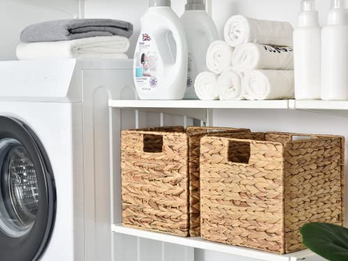 Wicker Storage Cubes with Liners, Water Hyacinth Baskets for Shelving, Handwoven Square Baskets, Medium, 4 Pack R25260