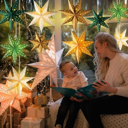 Sage Green 3D Paper Star Lantern Hanging Ornament with String Light M89680