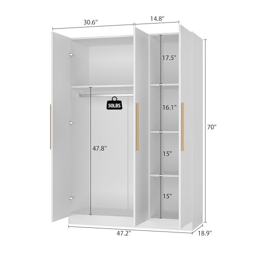 Large Armoire Wardrobe with 3 Doors and Storage Shelves T384798
