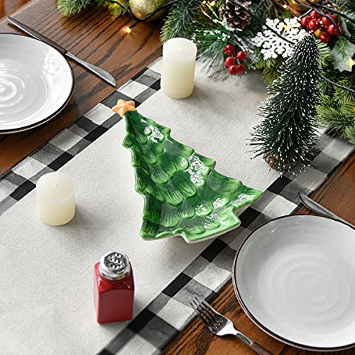 Buffalo Plaid Christmas Trees Table Runner, Winter Holiday Kitchen Dining Decor, 13 x 108 Inch D48516