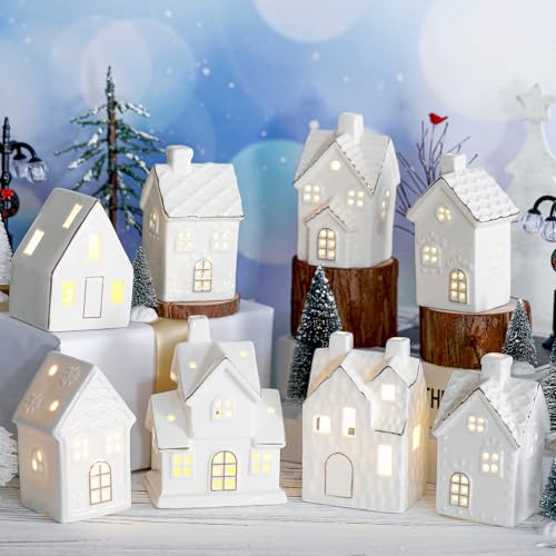 28 Pcs Ceramic LED Christmas Village Set with Houses, Trees & Lamp Posts Y25286