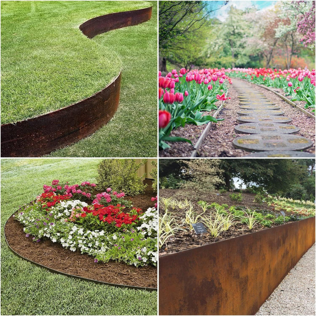6 Pack Steel Lawn Edging, Cor-Ten Steel, 40 inch Strips, 6 inch Depth, 20FT Total I286