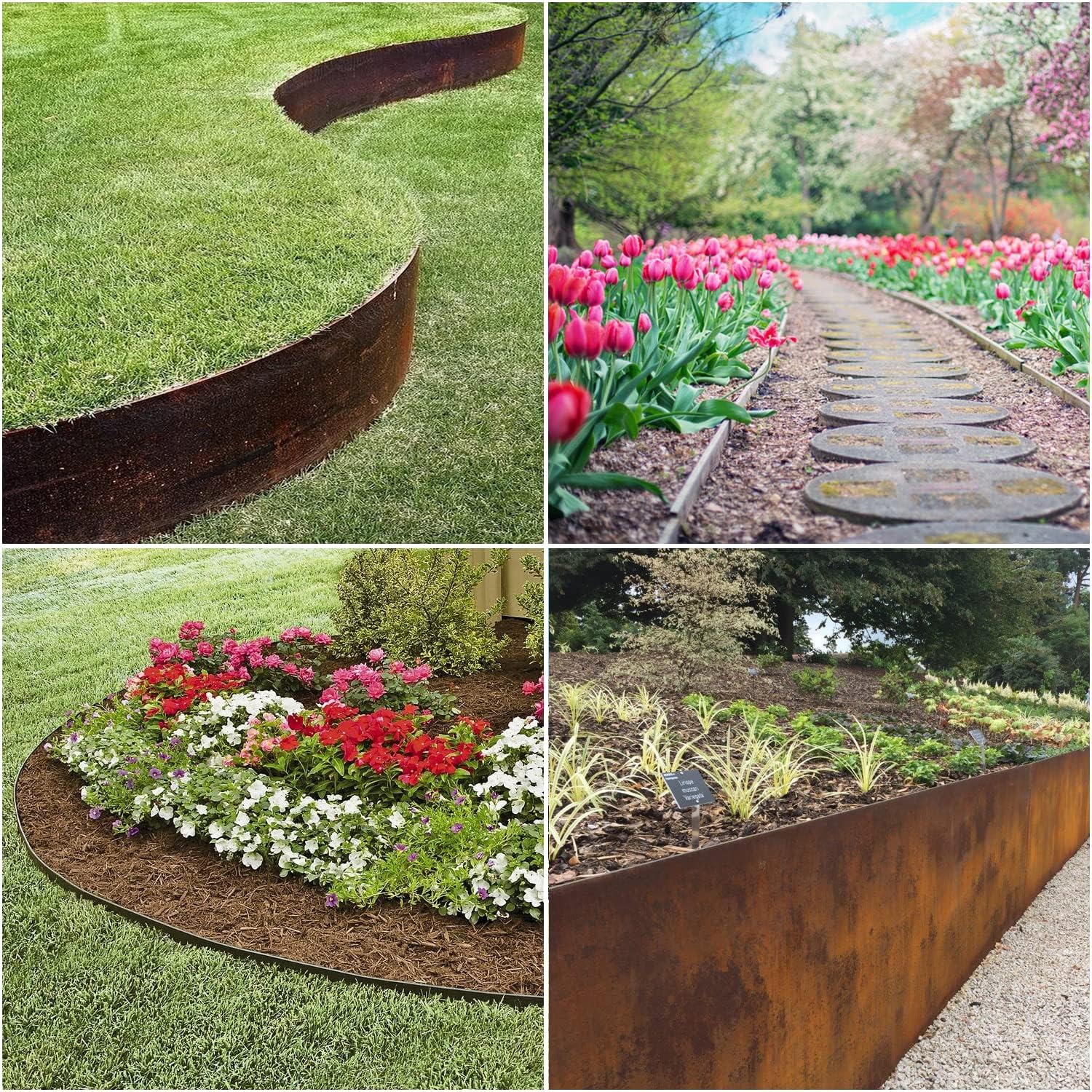 6 Pack Steel Lawn Edging, Cor-Ten Steel, 40 inch Strips, 6 inch Depth, 20FT Total I286