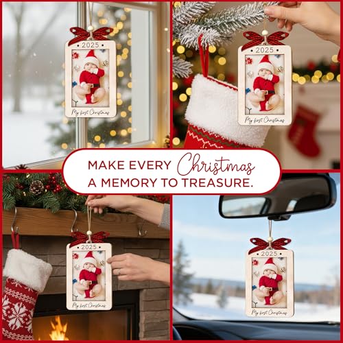 Christmas Ornament Picture Frame - Wooden Landscape Photo Frame for Tree U347