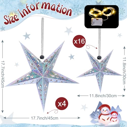 20 Set Christmas Paper Star Lanterns with LED Lights Hanging Decor N8251