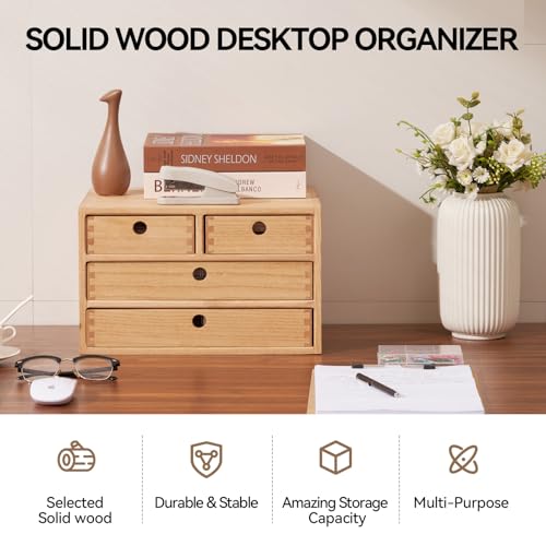 Natural Wooden Desktop Organizer with 3 Drawers I779