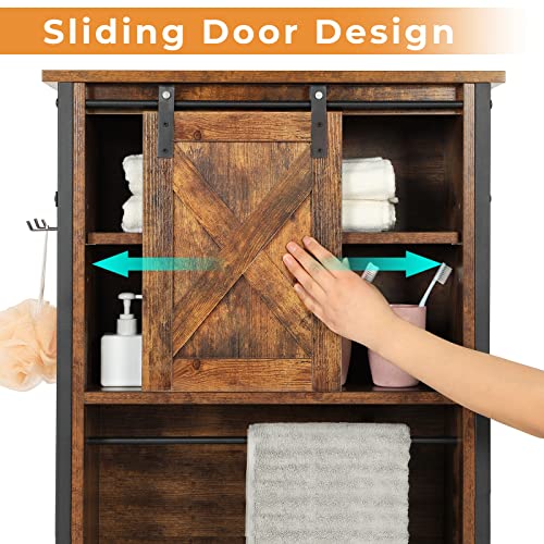 Over The Toilet Storage Cabinet, 4-Tier Bathroom Shelves with Storage Bag and Hooks, Vintage White I358