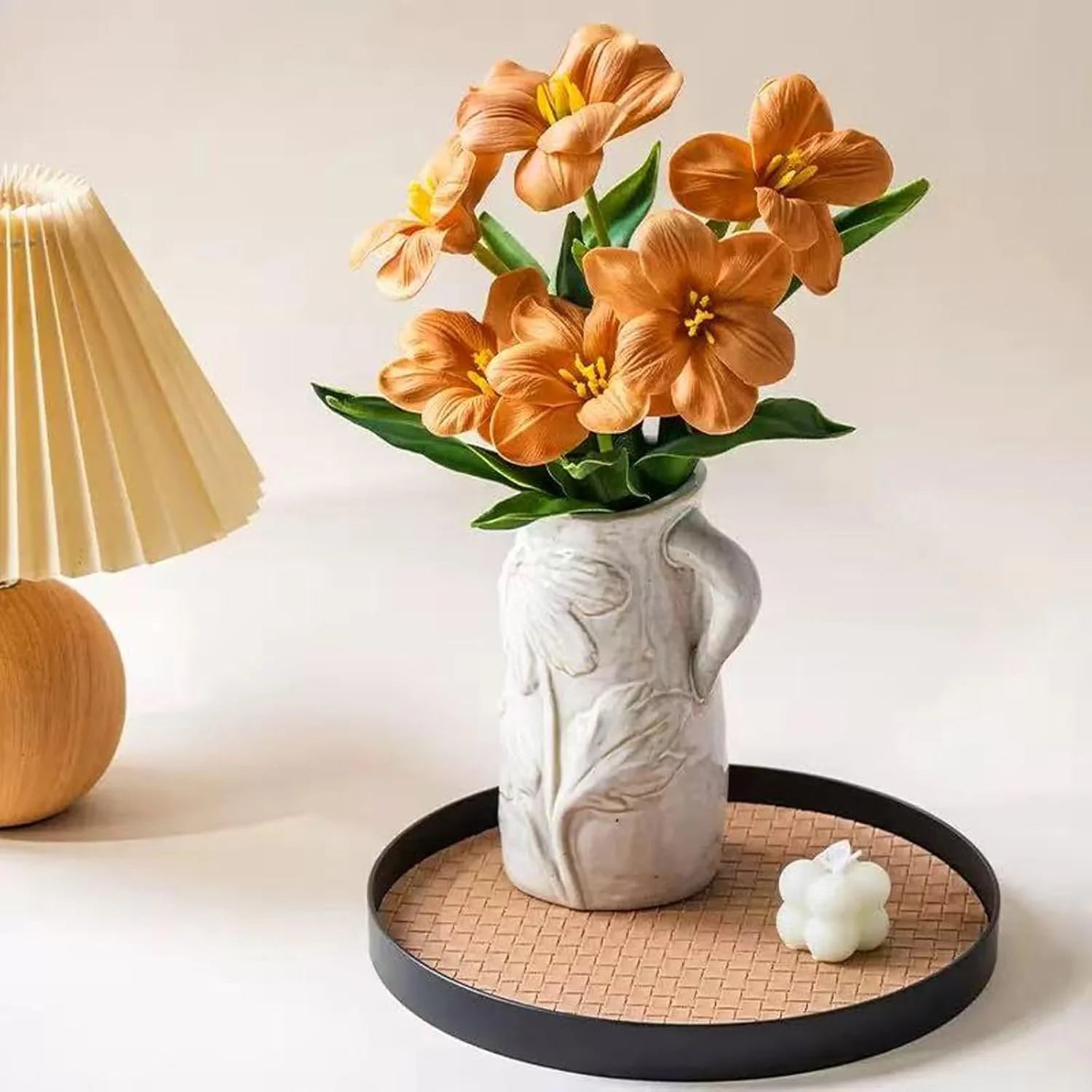 White Ceramic Vase with Handle H46540
